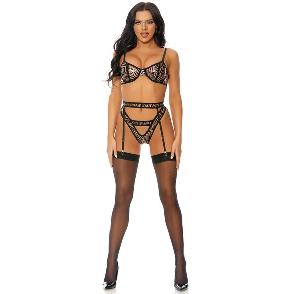 Clear Vinyl Zebra Print Bra Garter Belt and Cut Out Thong Set - Picture 3 of 4